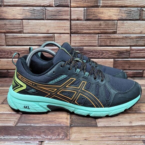 Asics Gel Venture 7 Athletic Running Shoes Black Blue Orange Womens Size 9.5 - Picture 1 of 9